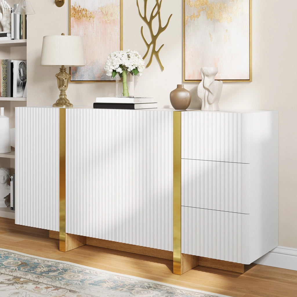 Madia con 3 ante e 3 cassetti; frontali rigati e cerniere ammortizzate; per ingresso o soggiorno; 140×36×75 cm