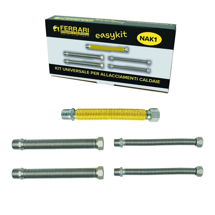 Kit Idraulico Universale per Sostituzione Caldaia a Muro con 5 Flessibili 22 â€“ 42 cm â€“ Ferrari