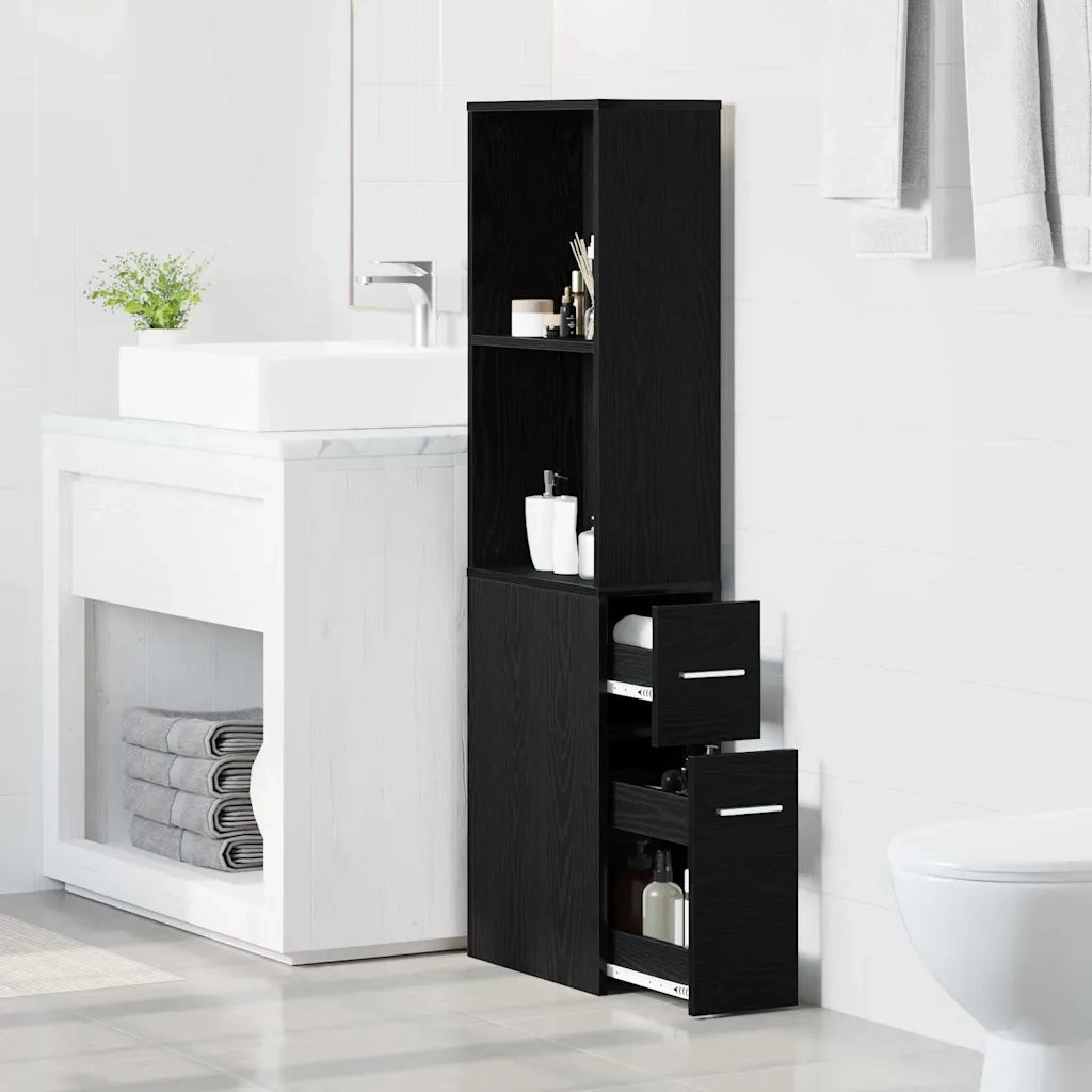 vidaXL Armadio da Bagno Stretto Rovere nero 22 x 41 x 135 cm
