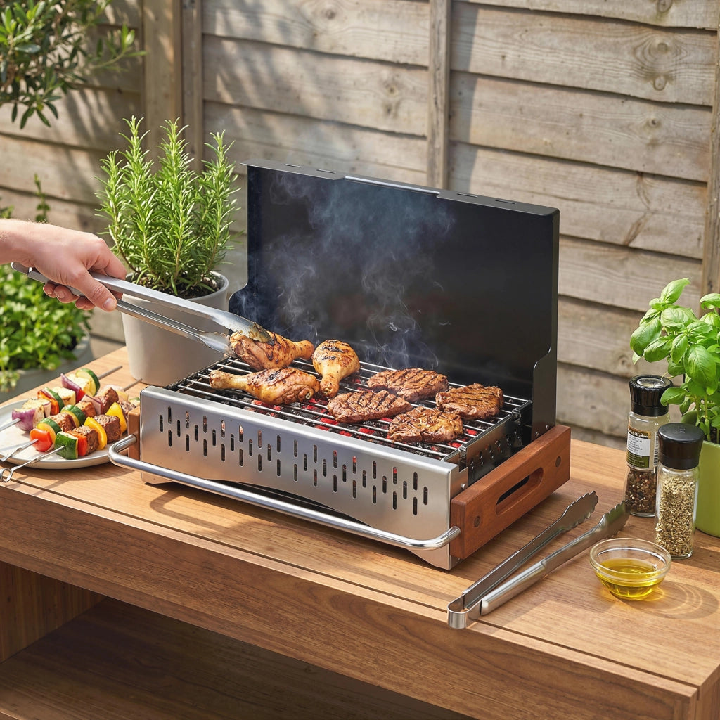 Barbecue a Carbone Pieghevole Portatile ¨C zephmum ¨C Nero 50.5x34x33 cm con Vassoio Estraibile