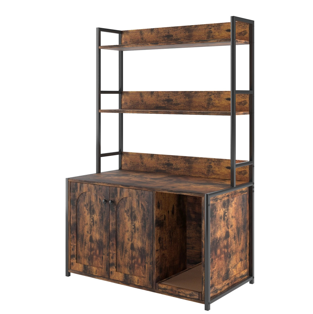ARMADIO LETTIERA GATTO 3 RIPIANI 2 PORTE MARRONE MDF E METALLO