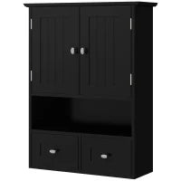 kleankin Armadio da Bagno da Parete con 2 Ante e 2 Cassetti 50,8x17,8x66 cm Nero