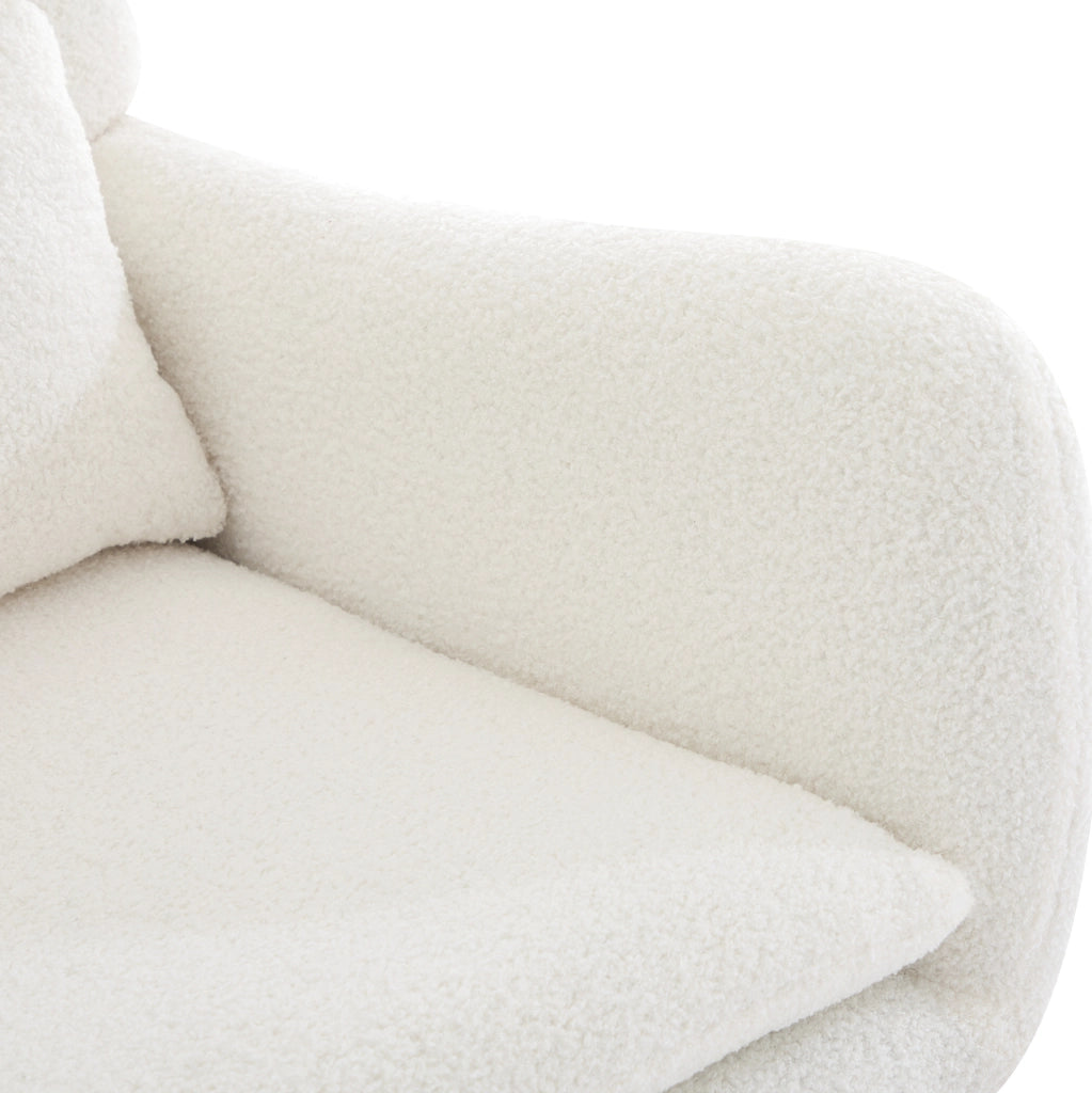 Sedia a dondolo 73x92x102 cm con cuscino per il collo e lombare e poggiapiedi in tessuto teddy bianco