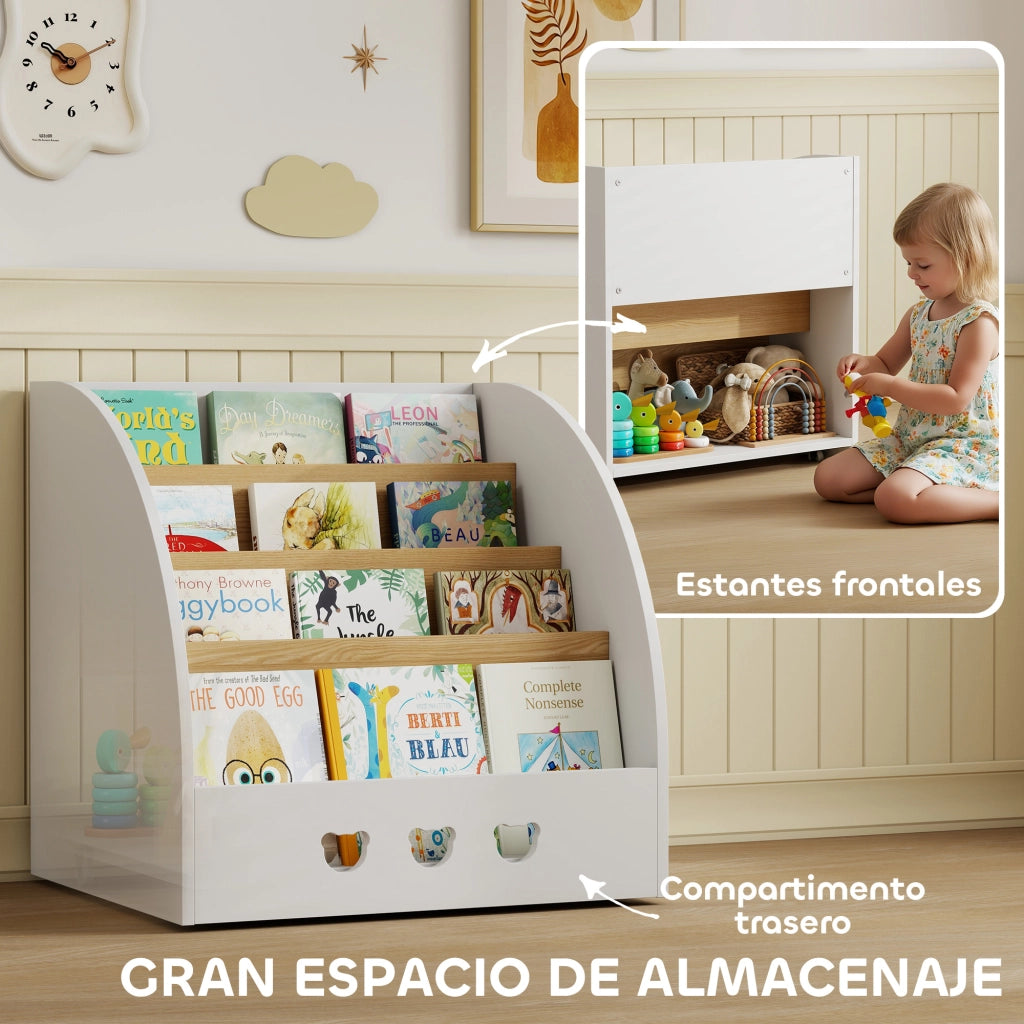 Scaffale per Bambini 4 Ripiani ¨C Zephmum ¨C Bianco e Naturale 60x53x60
