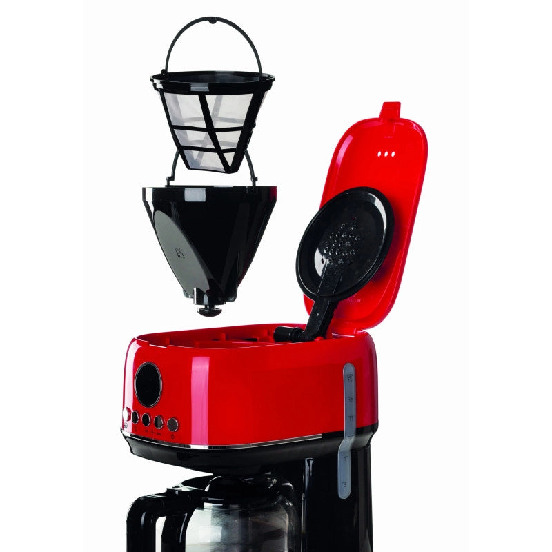 Macchina da caffè con filtro Moderna 15 tazze, base riscaldante, display LCD - Rosso