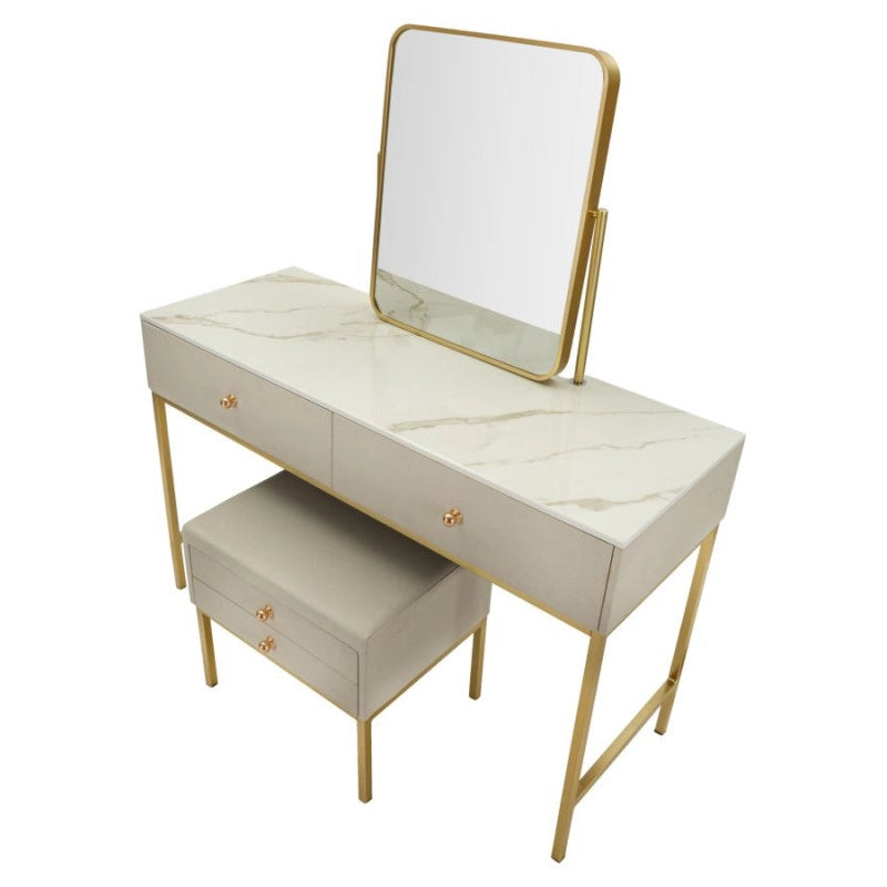 Toletta Luxury Con Specchio E Sgabello cm 120x45x75-50x4x60-50x40x45