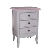 Comodino 3 cassetti legno shabby bianco anticato decori filo rosa 42x34x64 - Mobili 2G