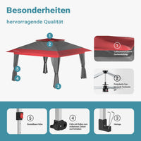 Gazebo pieghevole con zanzariera, grigio rosso 3,92 x 3,92 m, impermeabile, UV 50+, Tendone per feste