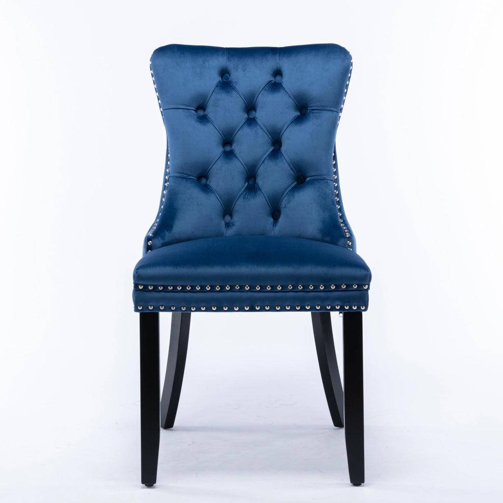 Sedie da Pranzo Imbottite in Velluto con Gambe in Legno ¨C MINIMAL ¨C Blu, Set 2 Pezzi