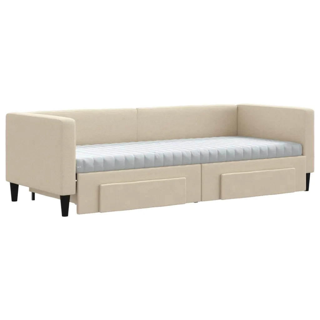 Divano Letto Estraibile con Cassetti Crema 80x200 cm in Tessuto 3196631