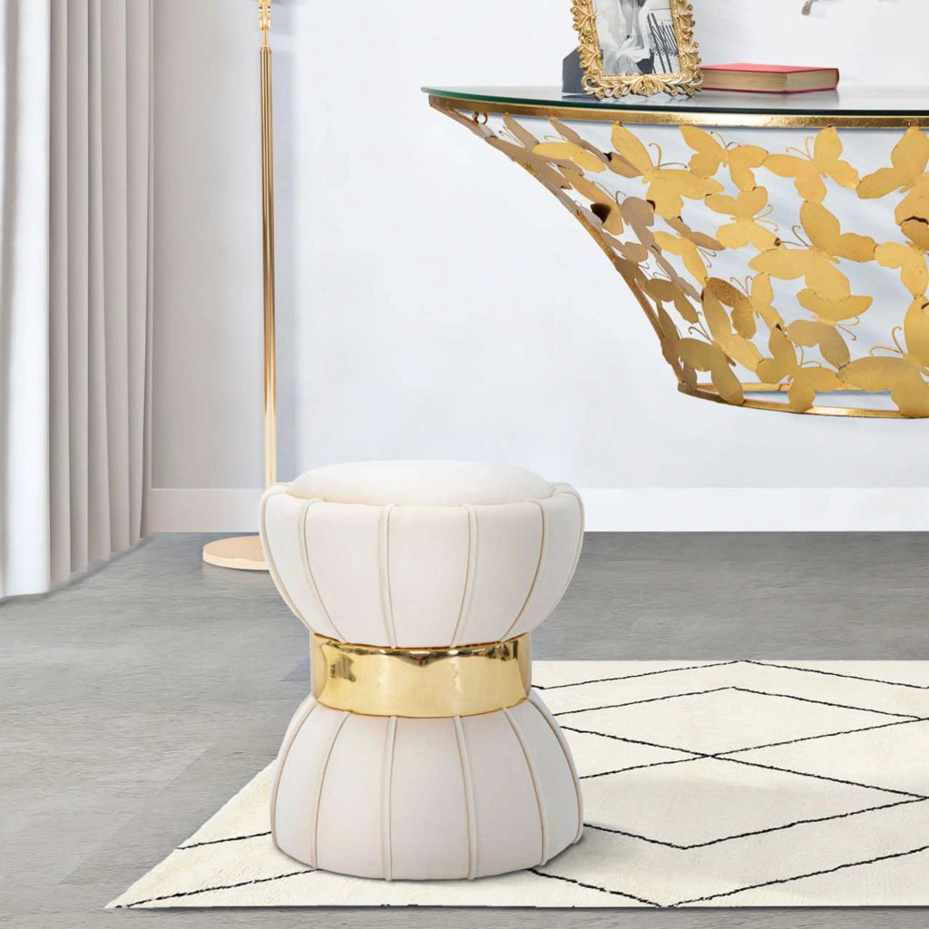 Samaip, Sgabello Rivestimento in Velluto, 40x40x44h cm Bianco Crema