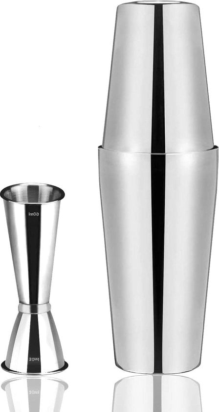 Set di Cocktail Shaker - Boston 750 ml 600 ml - acciaio inossidabile - misurino 60 ml 30 ml - linee di livello interne - tin-on-tin - set di shaker per cocktail - jigger - stile giapponese