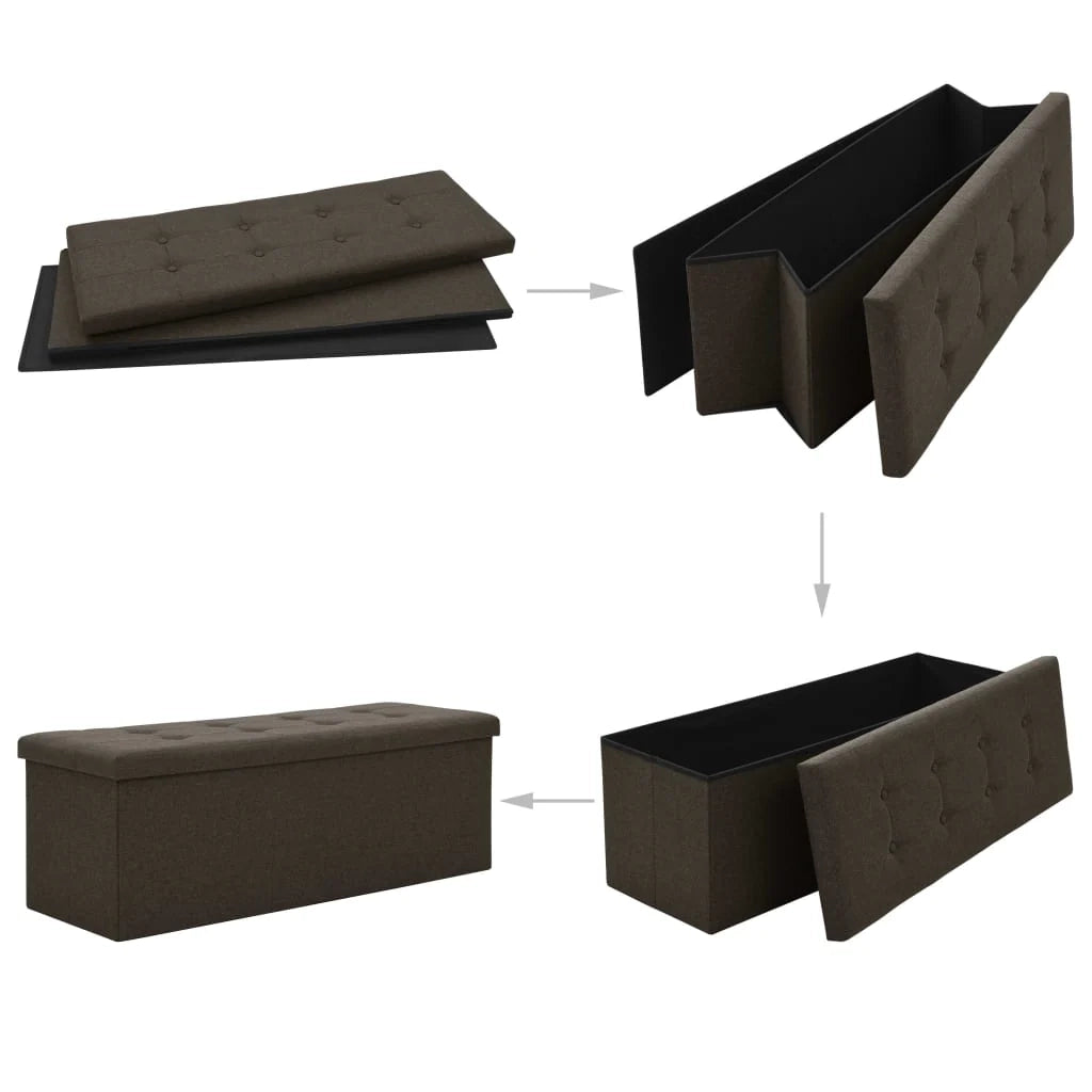Panca contenitore pieghevole 110 x 38 x 38 cm marrone scuro lino sintetico 02_0010897