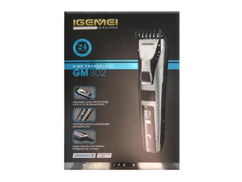 GEMEI GM-802 Tagliacapelli Elettrico Professionale Display Batteria Litio Ricarica Veloce
