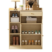 Mobile portascarpe in Rattan con 3 ante; 1 cassetto e ripiani regolabili - per ingresso - 90×35×110 cm - naturale