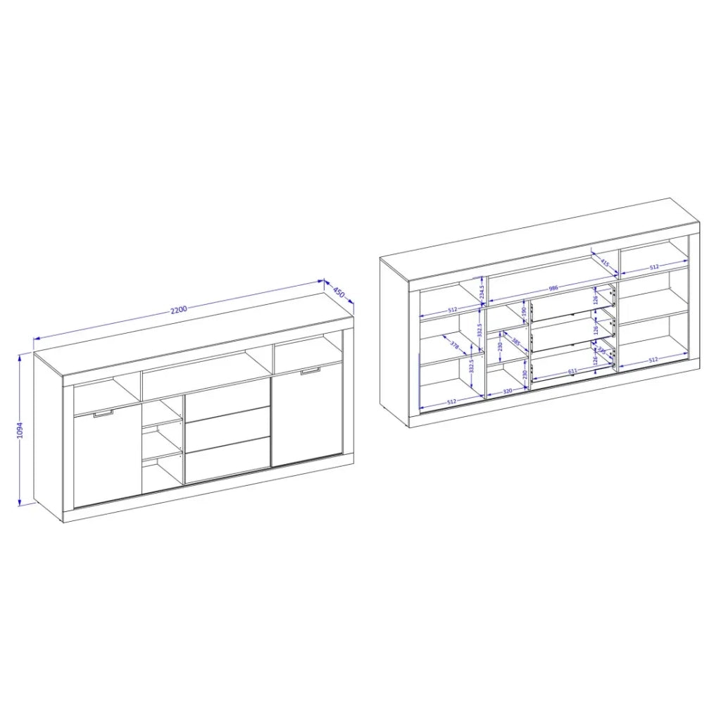 Pack sala da pranzo MEUNIER – Vetrina, buffet alto & tavolo 8 pers. Rovere Samdal & nero opaco