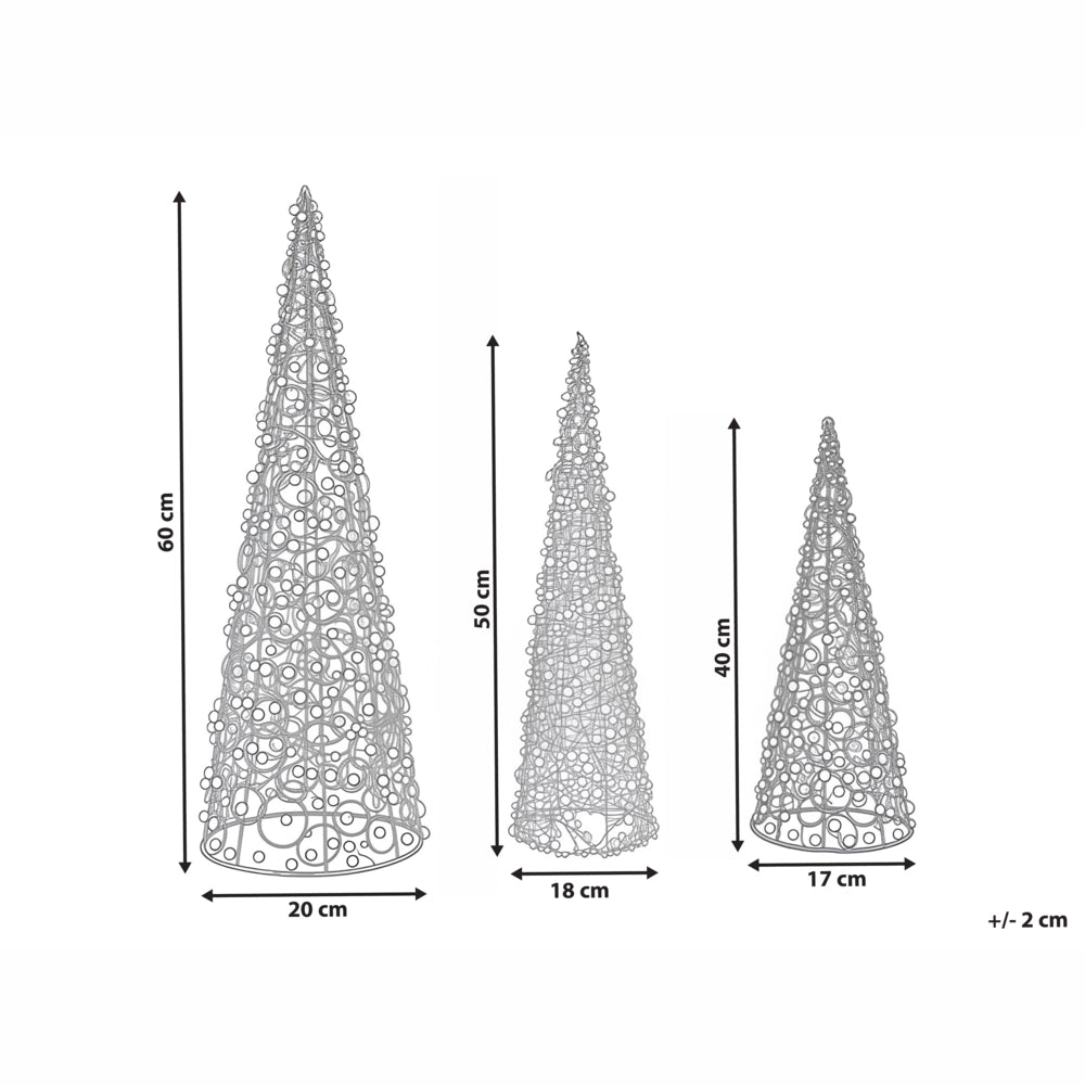Set di 3 alberi di Natale decorativi Figurine in filo di metallo bianco Decorazione festiva