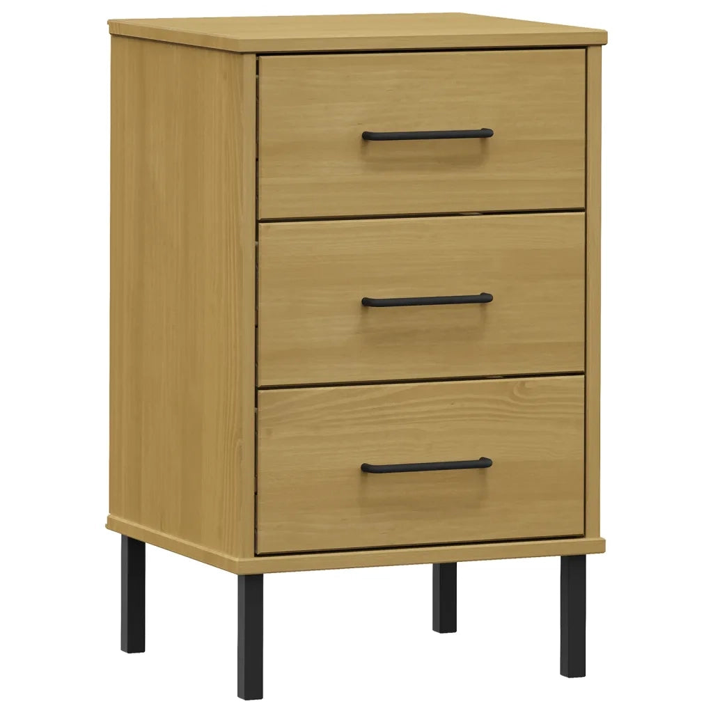 Comodino con Gambe in Metallo Marrone Legno Massello Pino OSLO cod mxl 30192