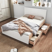 OKWISH Letto con Cassetti 140×200 cm, Letto Matrimoniale con 2 Cassetti e Ampio Spazio Contenitore, senza Materasso, in Legno Massello e MDF, Bianco e Rovere