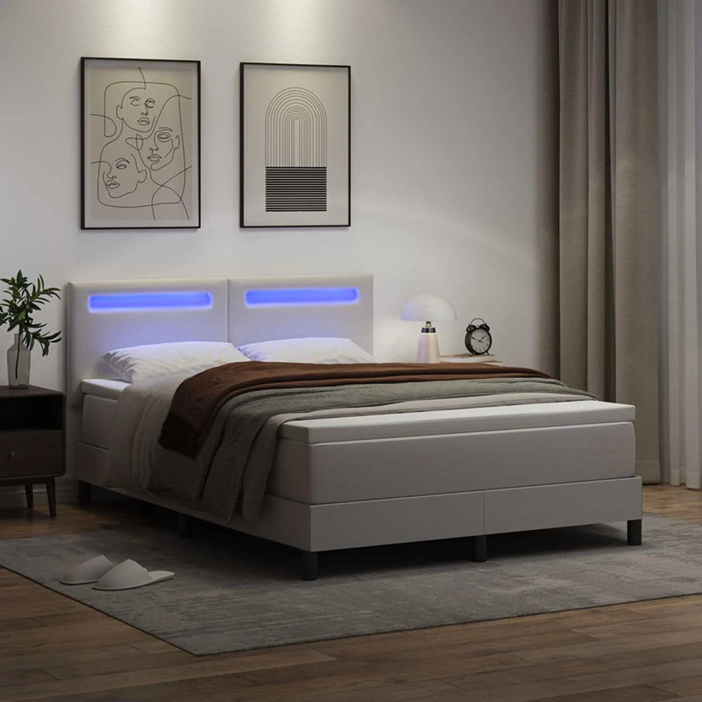 Letto a molle con materasso Bianco 140 x 190 cm Pelle sintetica 3339049