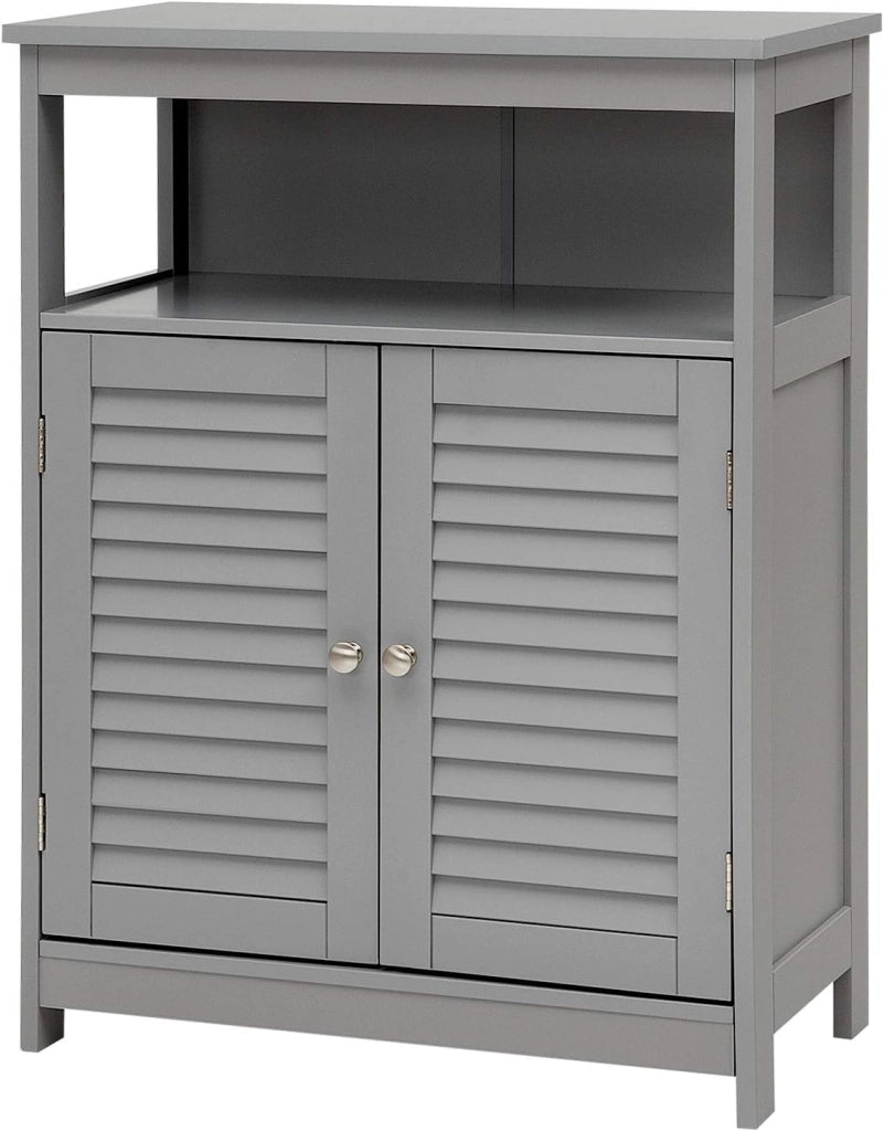 Armadietto Mobile Bagno Autoportante, con 2 Ante Legno e Ripiani Regolabili in Altezza, 3 Livelli, Multiuso e Salvaspazio, 30x60x80 cm (Grigio)
