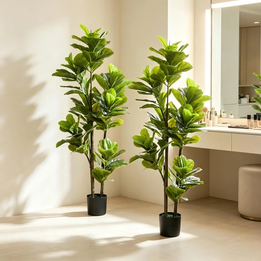 PIANTA ARTIFICIALE Ficus lyrata 150 cm Verde Set da 2 pezzi