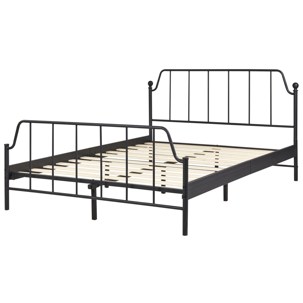 Letto matrimoniale con rete a doghe in legno di pioppo e struttura metallo nero 140 x 200 cm Camera da letto minimalista industriale