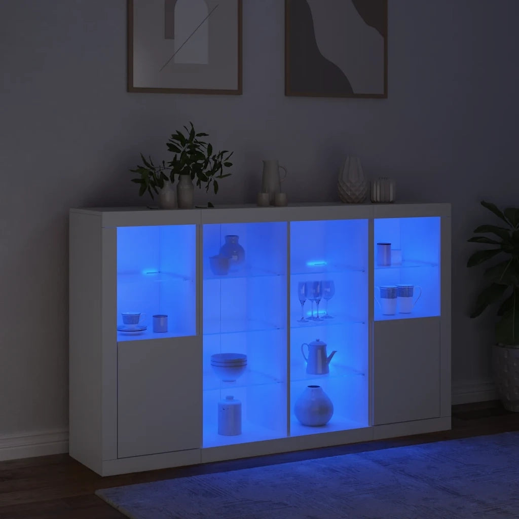 Credenze con Luci LED 3 pz Bianche in Legno Multistratocod mxl 109853