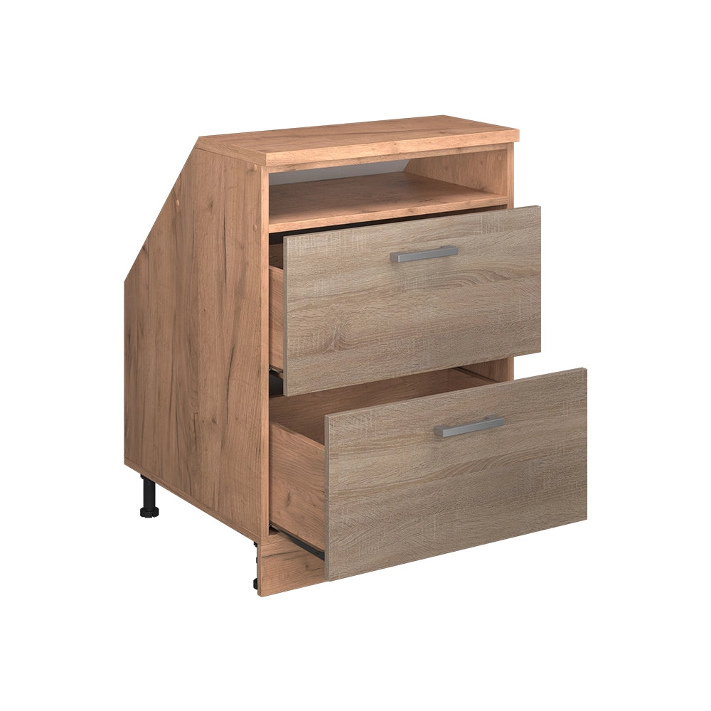 Mobile cucina sottotetto R-Line Sonoma/Rovere dorato 60 cm con 2 cassetti, carcassa 60 cm profondità Vicco