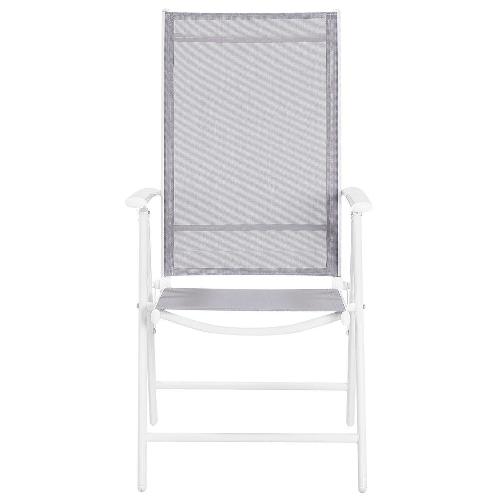 Set di 6 sedie da giardino in tessuto grigio struttura in alluminio bianco pieghevole reclinabile