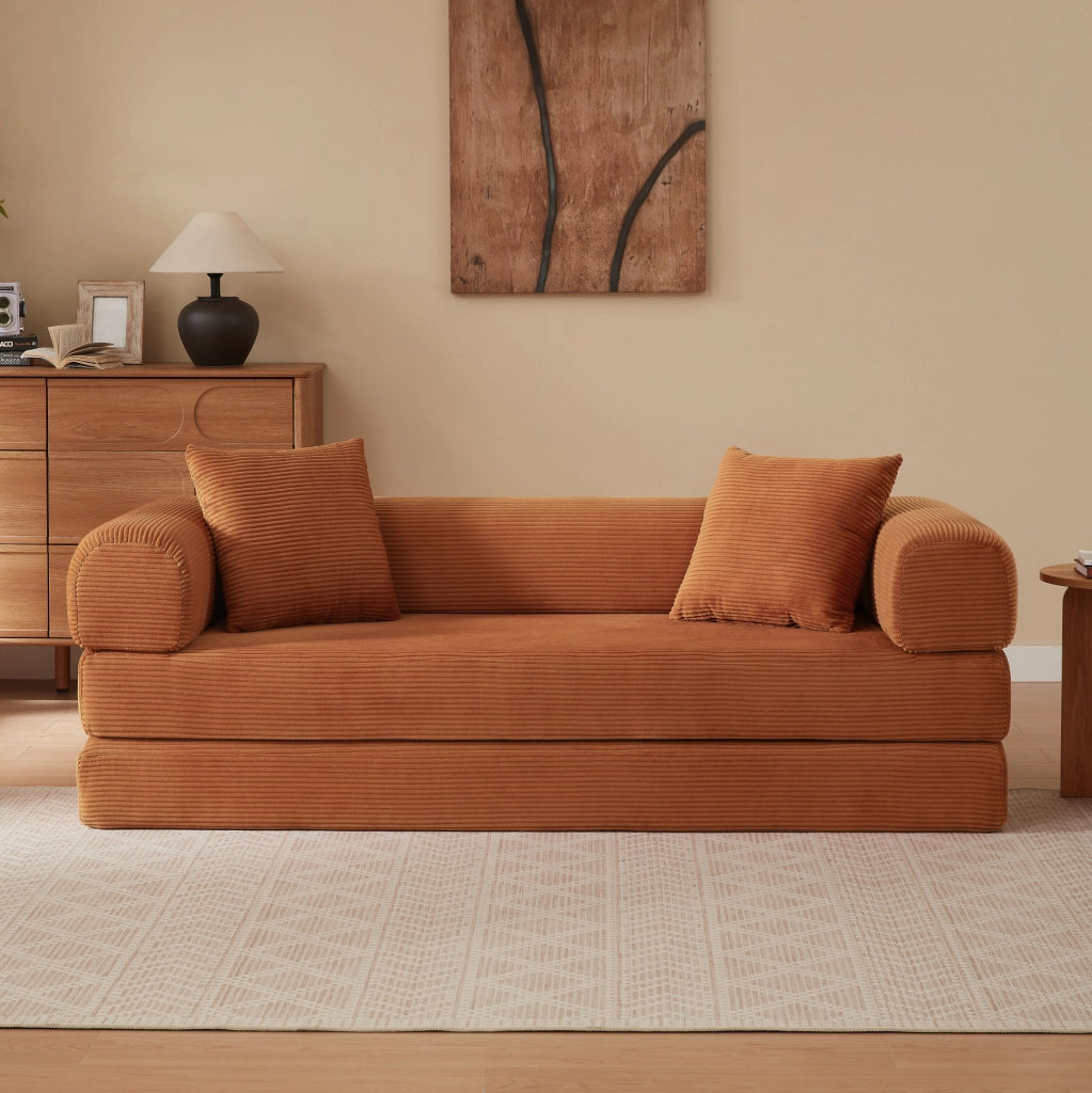 Divano letto modulare in velluto terracotta
