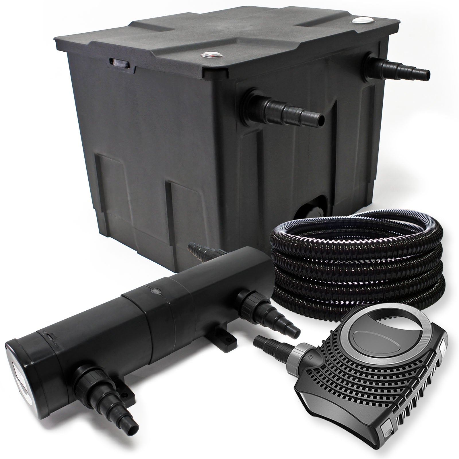 Set filtrante per laghetto Filtro bio 12000l con Chiarificatore UVC 36W, Pompa 80W e Tubo 25m