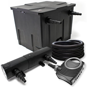 Set filtrante per laghetto Filtro bio 12000l con Chiarificatore UVC 36W, Pompa 80W e Tubo 25m