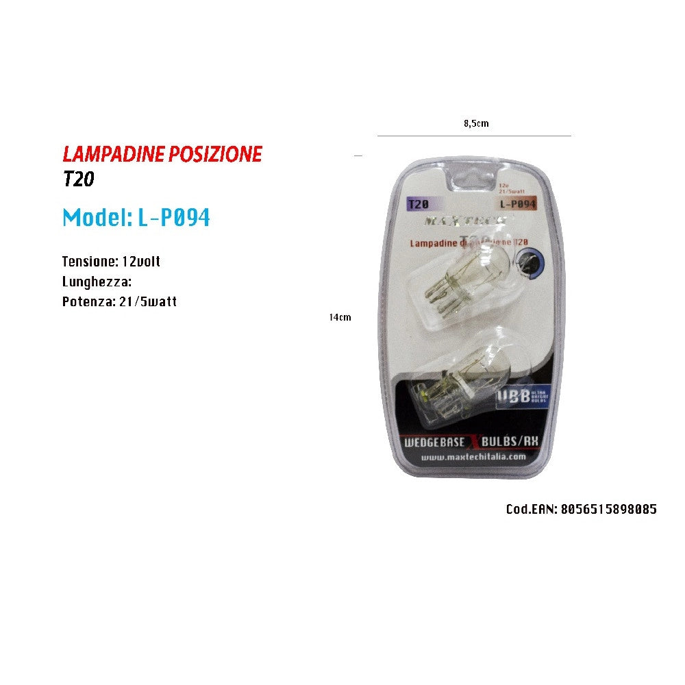 Trade Shop - Lampadine Di Posizione T20 12 V 21 / 5 W Maxtech L-p094 Lampadine Ultra Luminose -