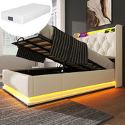 Letto singolo 90x200 cm in PU bianco con LED; USB e Type-C; contenitore idraulico
