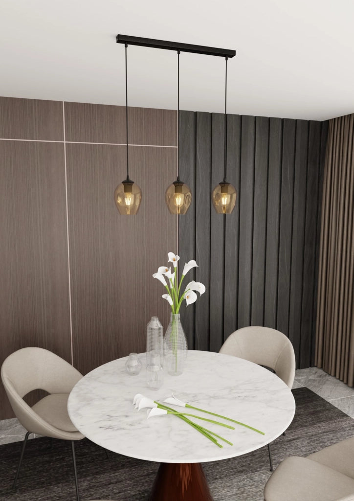 Lampadario Emibig ISTAR 3, 3xE27 nero/miele vetro metallo