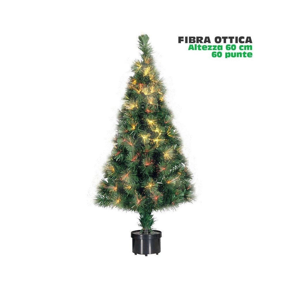 Trade Shop - Albero Di Natale Fibra Ottica 60cm 60 Punte Multicolore Colore Verde -