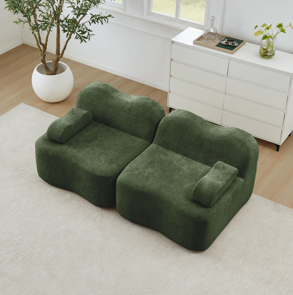 Divano modulare in velluto verde 192x98x70 cm; seduta profonda; senza montaggio