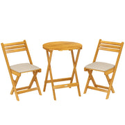 Set Bistrò da Esterno 2 Sedie Pieghevoli e Tavolo Rotondo Ø60x75 cm in Legno di Acacia Naturale