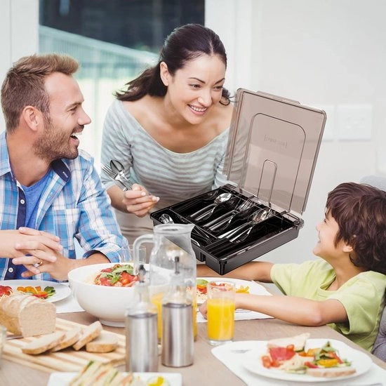 Organizzatore per utensili a 2 livelli con coperchio contenitore in plastica per 5 compartimenti per utensili organizzatore per lavello nero