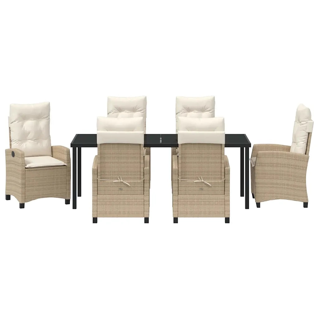 Set da Pranzo per Giardino con cuscino 7 pcs Beige polyrattan 3380398