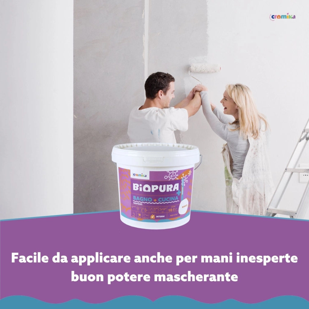 Idropittura traspirante antimuffa interni bagno cucina linea biopura cromika *** formato 10 lt, confezione 1
