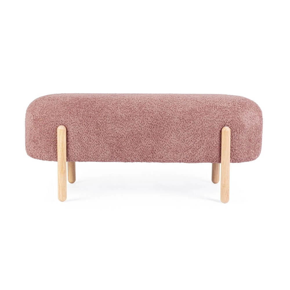 Panca imbottita effetto bouclé con gambe in legno naturale - SIENNA