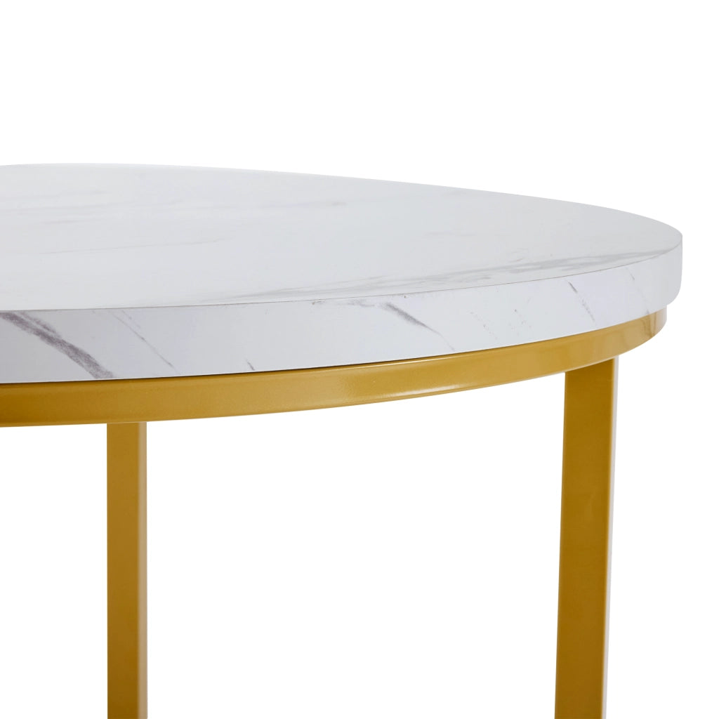 Tavolo da pranzo rotondo per 4 persone con 4 sedie, piano in MDF, struttura in metallo, bianco e oro, 80 cm