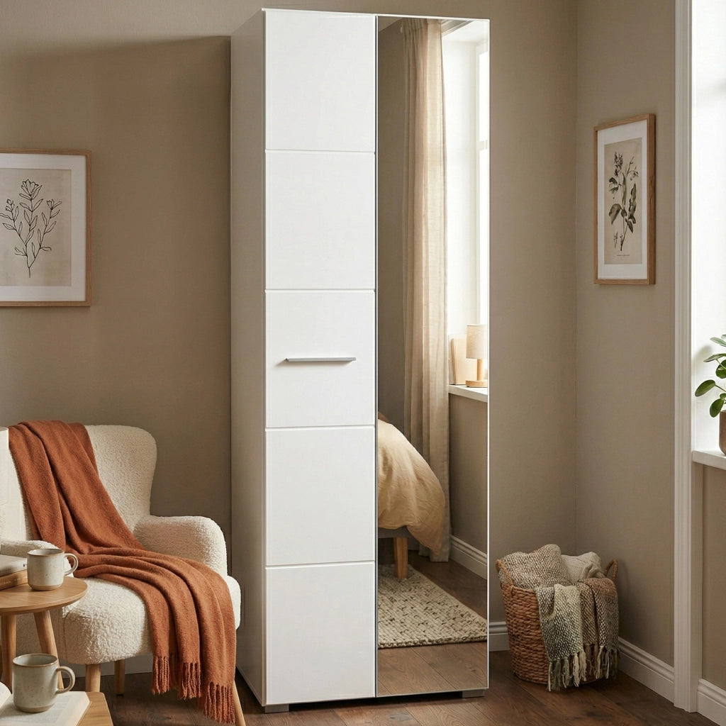 Armadio Camera da Letto Griante, Guardaroba 2 Ante Appendiabiti, 60x192.5h cm Bianco