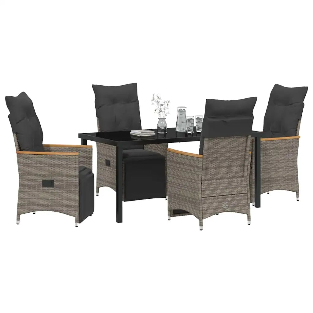 Set da Pranzo per Giardino con cuscino 5 pcs Grigio polyrattan 3379628