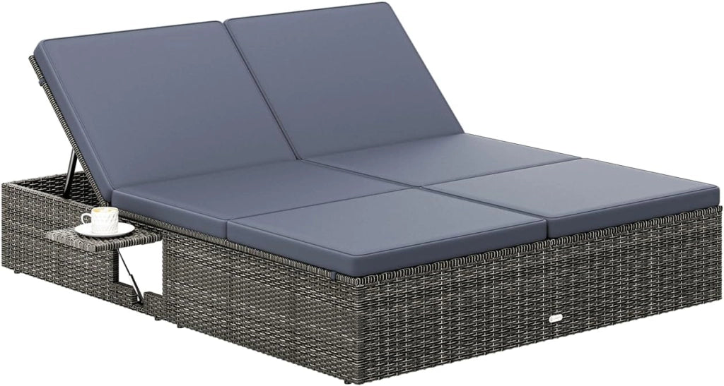® Lettino Prendisole 2 Persone in Polyrattan Regolabile in 7 Posizioni con Tavolino Sdraio da Giardino 200x160cm