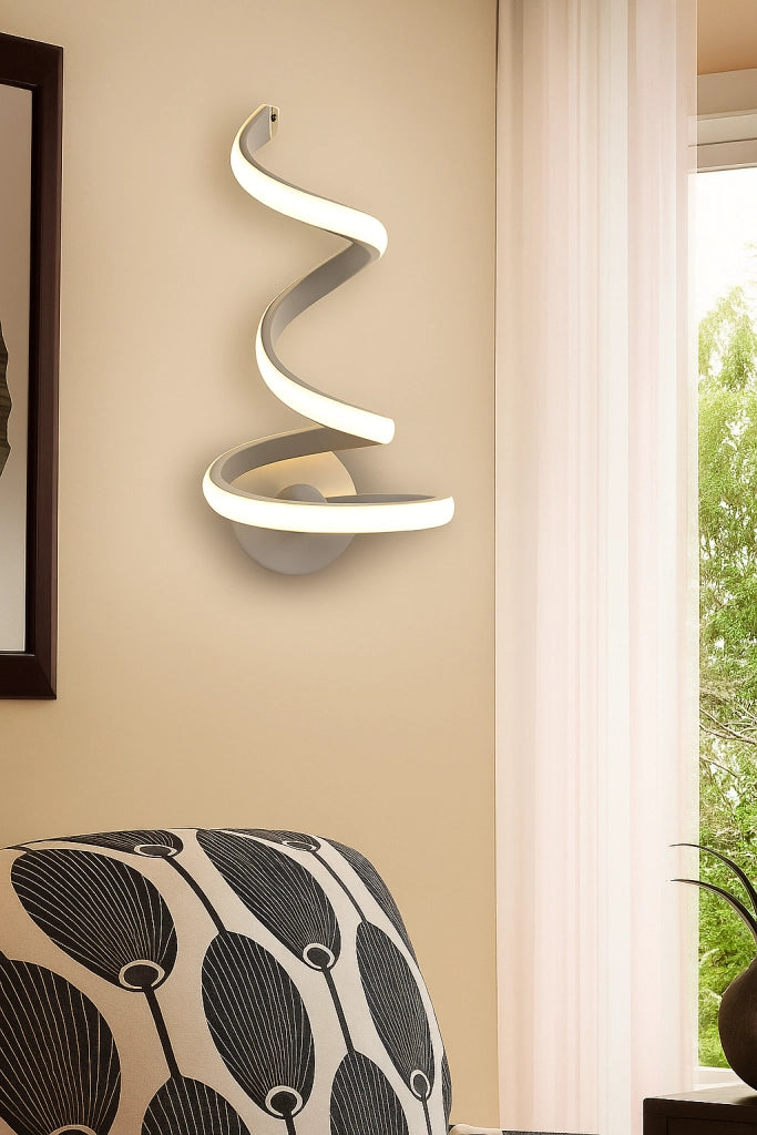 Applique LED da Parete Moderna 12W Bianco a Spirale – Luce Calda Naturale Fredda CCT – 960 Lumen – Design Curvo in Alluminio – Per Interni IP20