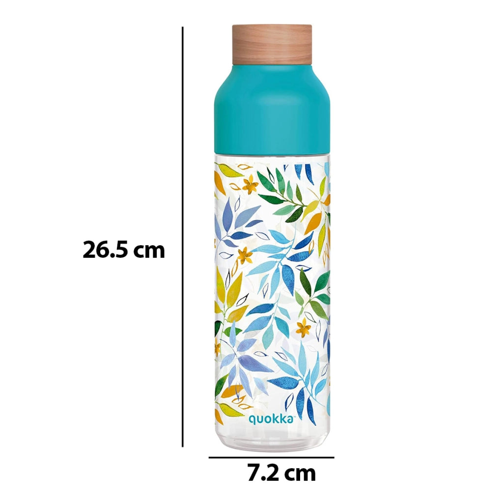 Bottiglia d'acqua Ice 840ml con tappo in legno e motivo foglie ad acquerello Turchese Quokka