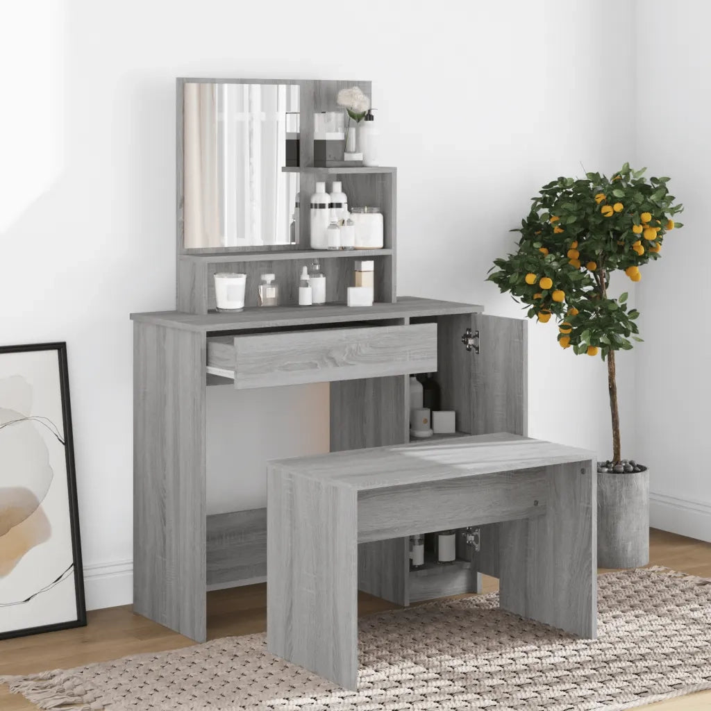 Toeletta con Specchio-Tavolo da Vanit¨¤ Grigio Sonoma 86,5x35x136 cm